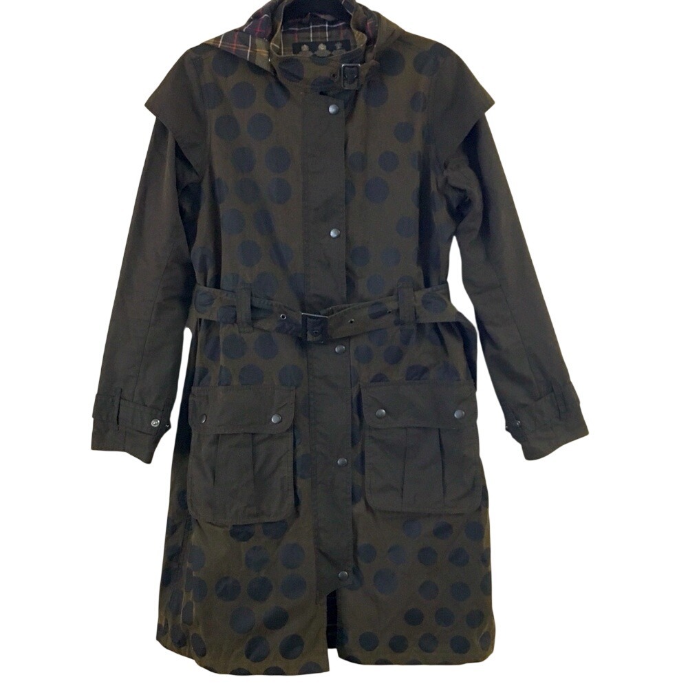 Christopher Raeburn Barbour Waxed 100% Cotton Trench Coat Jacket 8 Green Plaid